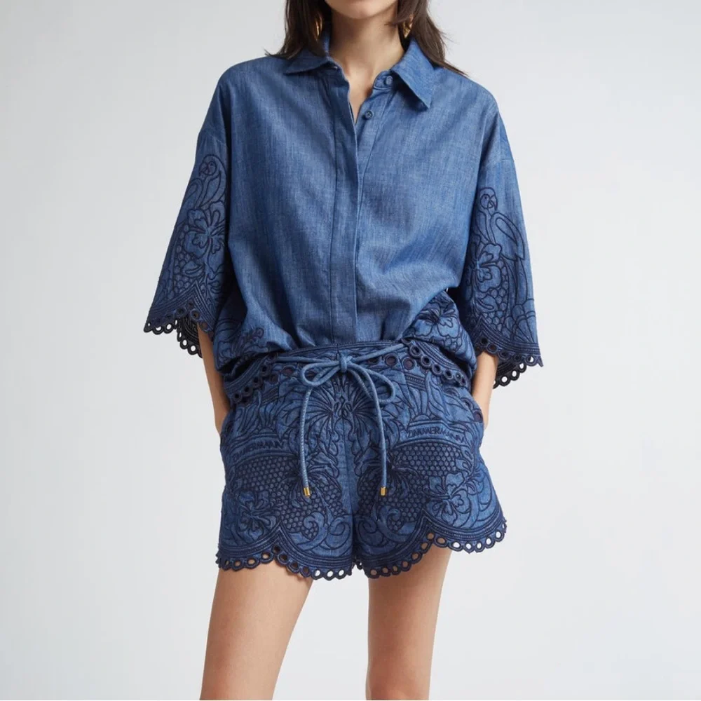 Zimmermann Coco Embroidered Denim Shirt Size 1 USA size 6 NWT - Picture 2 of 7